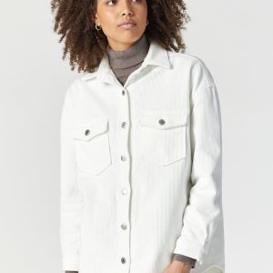 LIVIA OVERSIZED DENIM SHIRT IN OFF-WHITE CORD