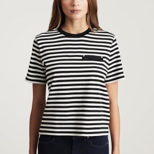 WELT POCKET T-SHIRT IN BLACK WHITE STRIPE
