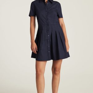 PLEATED MINI DRESS IN NAVY BLAZER