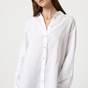LINEN BUTTON-UP SHIRT IN WHITE