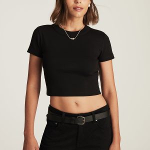 CROPPED CREW NECK T-SHIRT IN BLACK