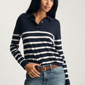 EDITION MERINO WOOL POLO SWEATER IN NAVY BLAZER STRIPE