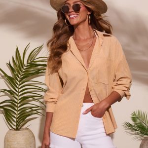 Marygold Pinstripe Button Down Top
