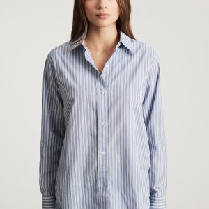 LONG SLEEVE BUTTON-UP SHIRT IN INDIGO BLUE STRIPE