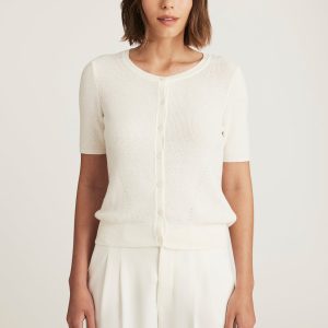 EDITION SHORT SLEEVE CARDIGAN IN MARSHMALLOW