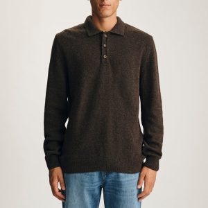 EDITION WOOL LONG SLEEVE POLO SWEATER IN SEAL BROWN