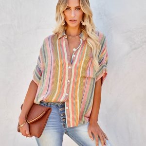 Camille Striped Woven Button Down Top