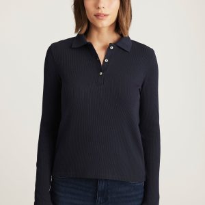 LONG SLEEVE POLO T-SHIRT IN NAVY BLAZER