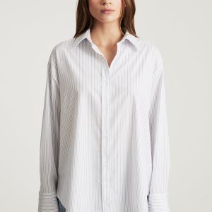 LONG SLEEVE BUTTON-UP SHIRT IN BLUE GREY STRIPE