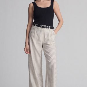 WOVEN BUTTON PANTS IN BLACK STRIPE