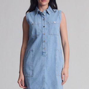 SIMLA POCKET DRESS IN LIGHT BLUE GOLD